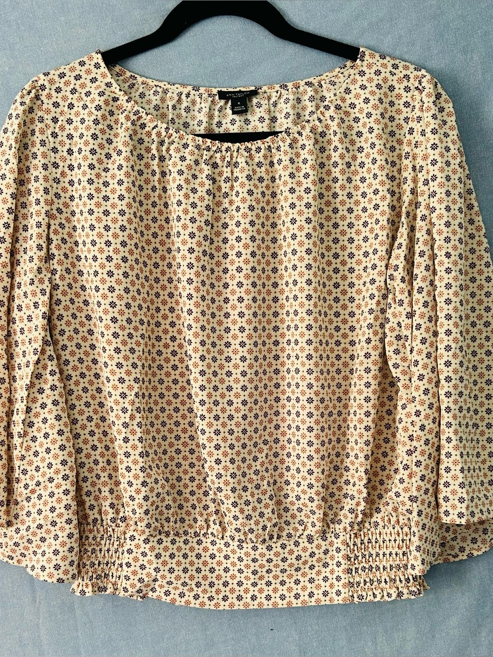 Ann Taylor Cream Floral Peasant Blouse SZ M